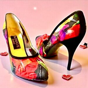 Adige Paris Vintage 80's Pump Heels MESH Fabric Patches Suede Spain sz 8